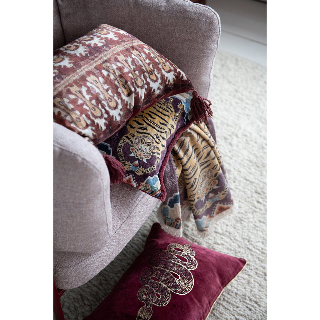 Maroon Ikat Tasseled Pillow image 2