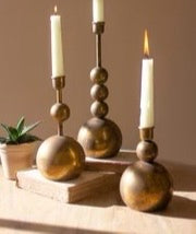 Orb Antique Brass Candleholders (Set of 3) image 2