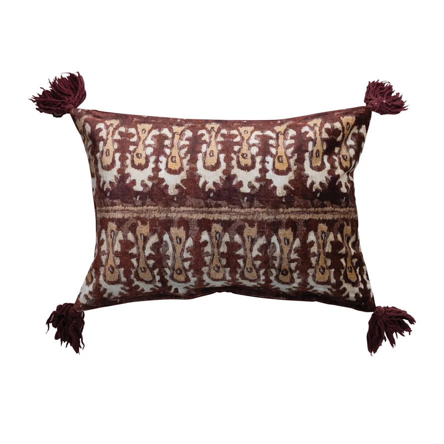 Maroon Ikat Tasseled Pillow image 0