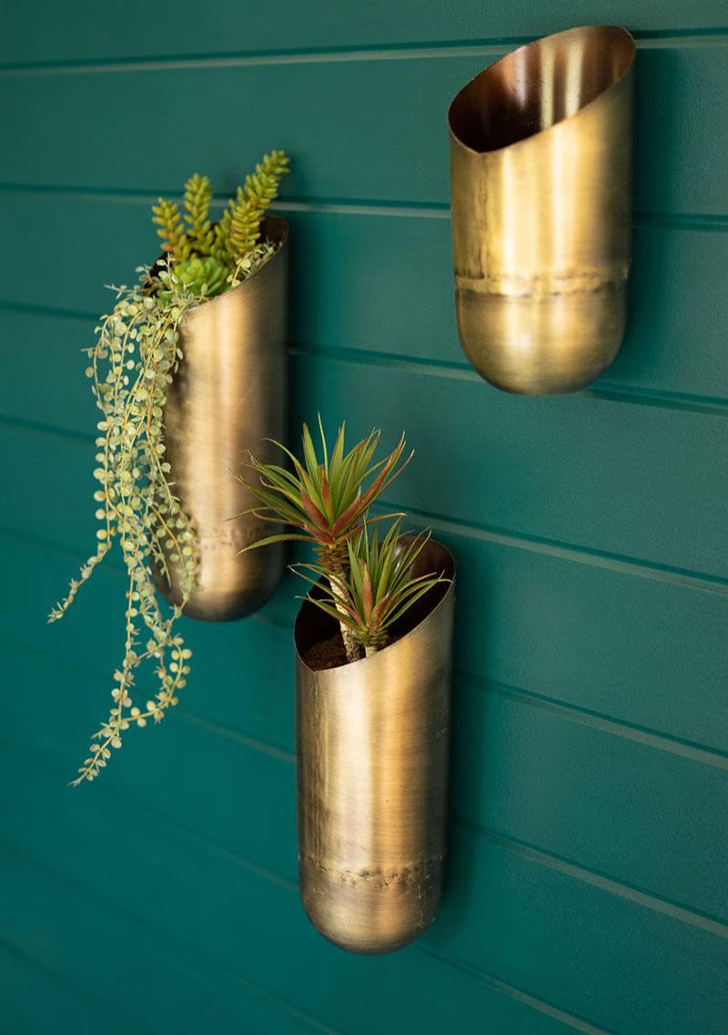 Brass Wall Planters (Set of 3) image 0